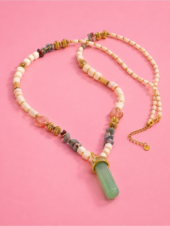 Anthropologie Jewelry - Green Jade Beaded Artisan Long Necklace
